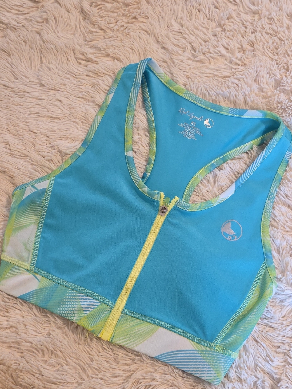 Reel Legends Zip-Front Sports Top Aqua with Yellow & Lime Trim